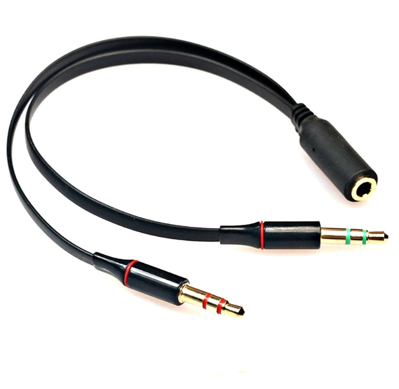 3.5mm AUX socket to dual 3.5mm AUX plug. Separate your microphone and audio. Black