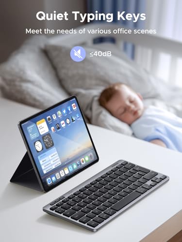 UGREEN Bluetooth Wireless Keyboard Multi Device Easy Switch Portable Mini Keyboard 500 Day Battery Silent Typing Ergonomic Keys QWERTY UK Layout BT5.3 2.4G