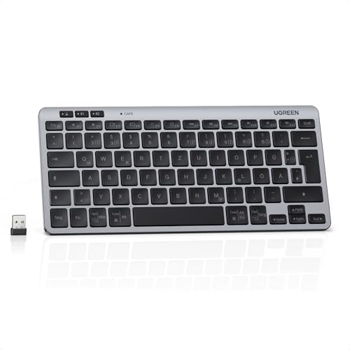 UGREEN Bluetooth Wireless Keyboard Multi Device Easy Switch Portable Mini Keyboard 500 Day Battery Silent Typing Ergonomic Keys QWERTY UK Layout BT5.3 2.4G