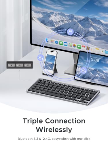 UGREEN Bluetooth Wireless Keyboard Multi Device Easy Switch Portable Mini Keyboard 500 Day Battery Silent Typing Ergonomic Keys QWERTY UK Layout BT5.3 2.4G