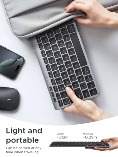 UGREEN Bluetooth Wireless Keyboard Multi Device Easy Switch Portable Mini Keyboard 500 Day Battery Silent Typing Ergonomic Keys QWERTY UK Layout BT5.3 2.4G