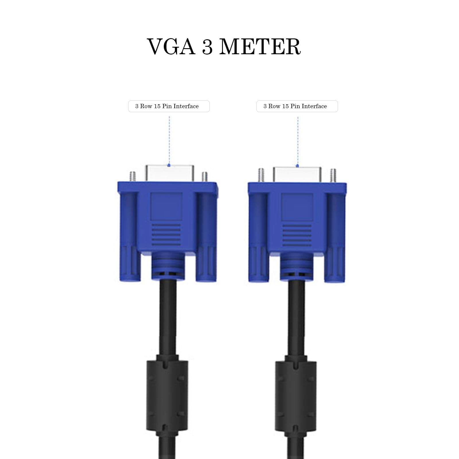 VGA Cable 2.8m Long High. Plug to Plug Monitor Cable, for Laptop, Computer, PC, Projector, Monitor, HDTV