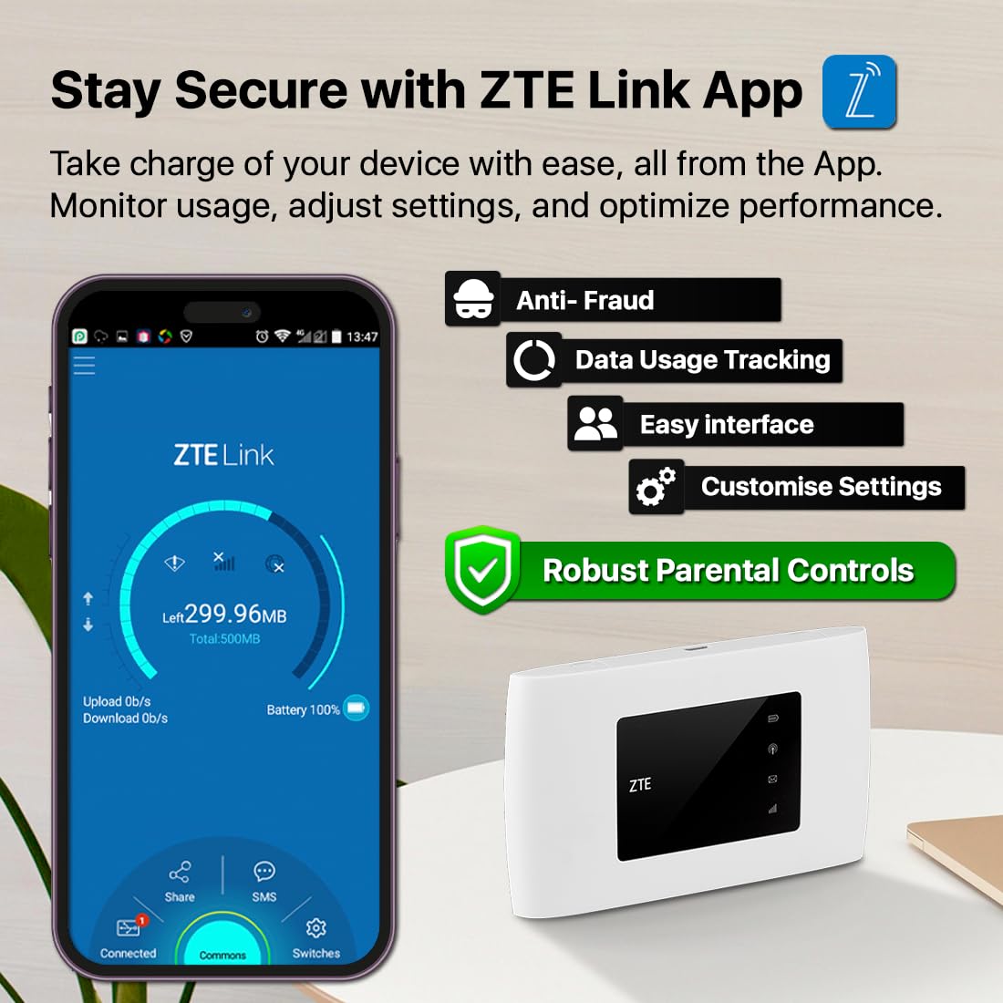 ZTE MF920, 4G+ MiFi, Low-Cost Portable on-the-Go WiFi router Hotspot, Connect 32 Devices, 10hr Battery, Caravan or boat WiFi Solution, Simple Use