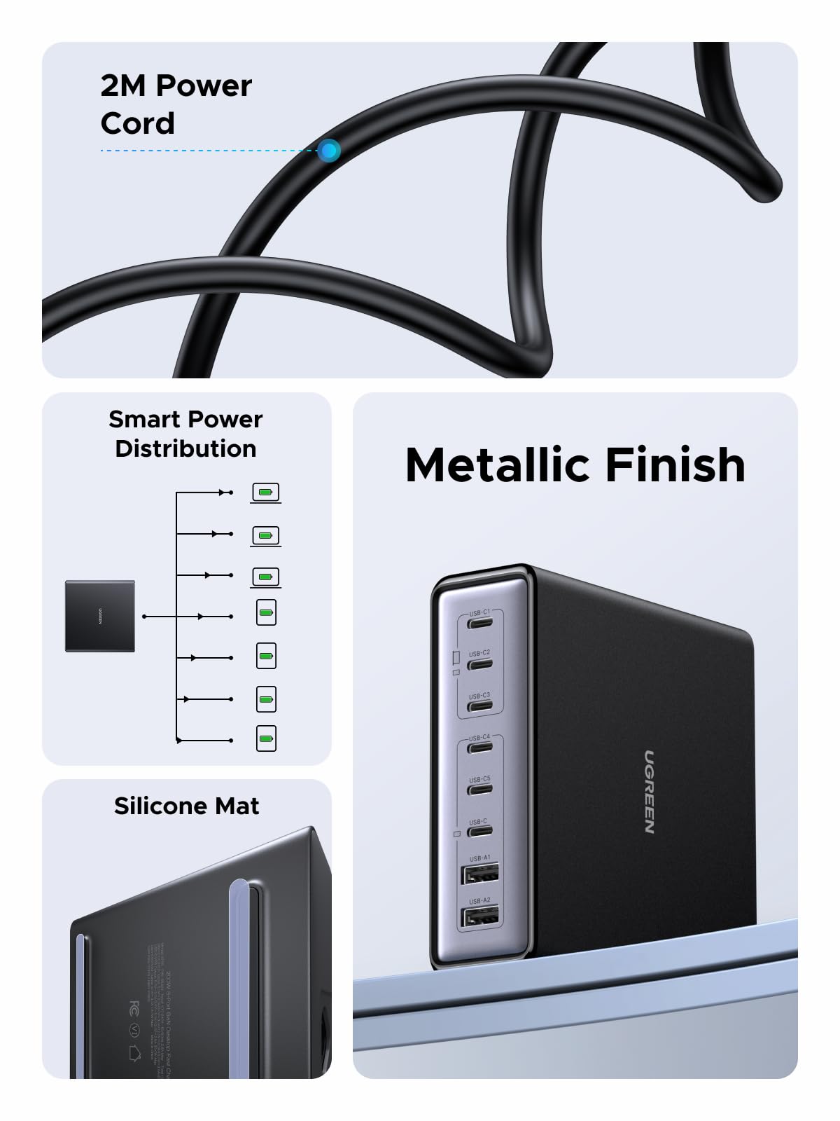 UGREEN 200W USB C Charger 8-Port GaN Desktop Charger Fast Charging Station Block PD 100W Laptop Charger Plug Support PPS Compatible with MacBook Pro/Air, iPhone Series, Galaxy Series, etc