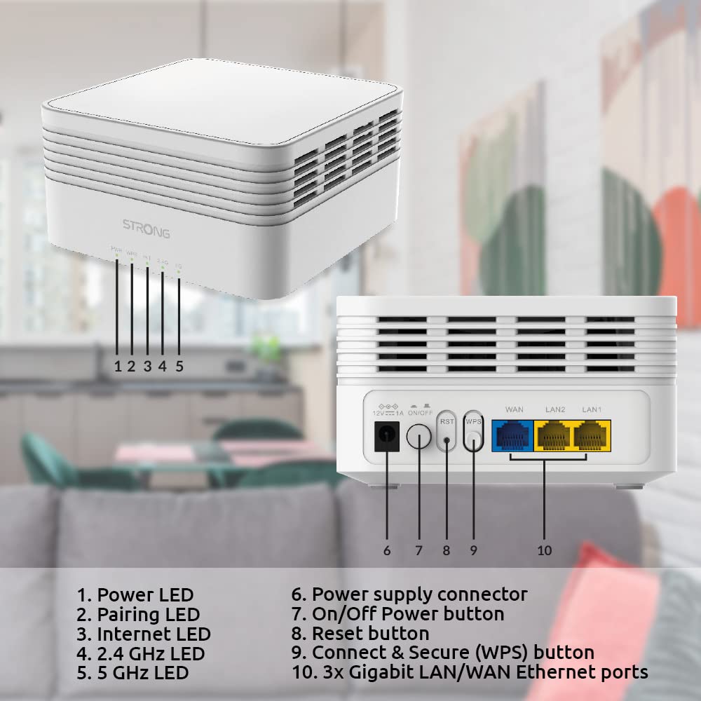 STRONG ATRIA AX3000 Mesh Wi-Fi 6 System, Coverage up to 3,600 300m2, Connects 254 Devices, 3 Gigabit Ports Node, 160 MHz Channels, App, 3 Pack