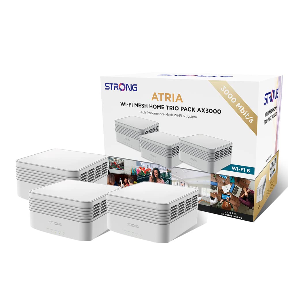 STRONG ATRIA AX3000 Mesh Wi-Fi 6 System, Coverage up to 3,600 300m2, Connects 254 Devices, 3 Gigabit Ports Node, 160 MHz Channels, App, 3 Pack