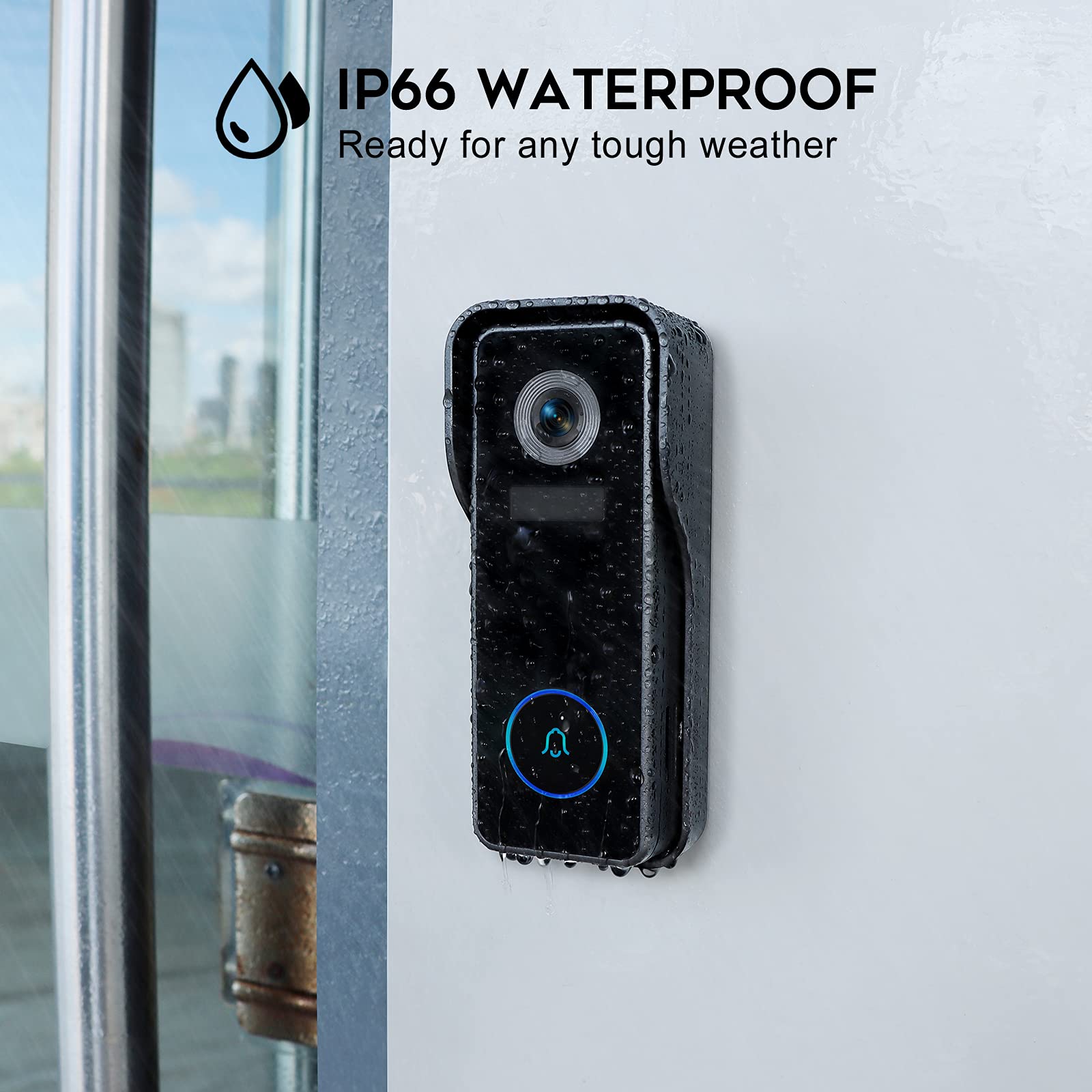 WiFi Video Doorbell Camera with Chime, 2K HD.  Rechargeable Battery Operated. PIR Motion Detection. Night Vision. 2-Way Audio. SD Card or Cloud Storage