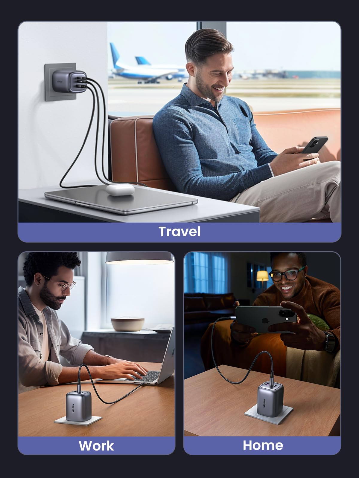 UGREEN Nexode 65W USB C Charger, Foldable GaN Fast Charger 3-Port Plug PPS/PD3.0, Compatible with MacBook Pro/Air, iPhone 16/15, iPad, Galaxy S24/S23, Steam Deck
