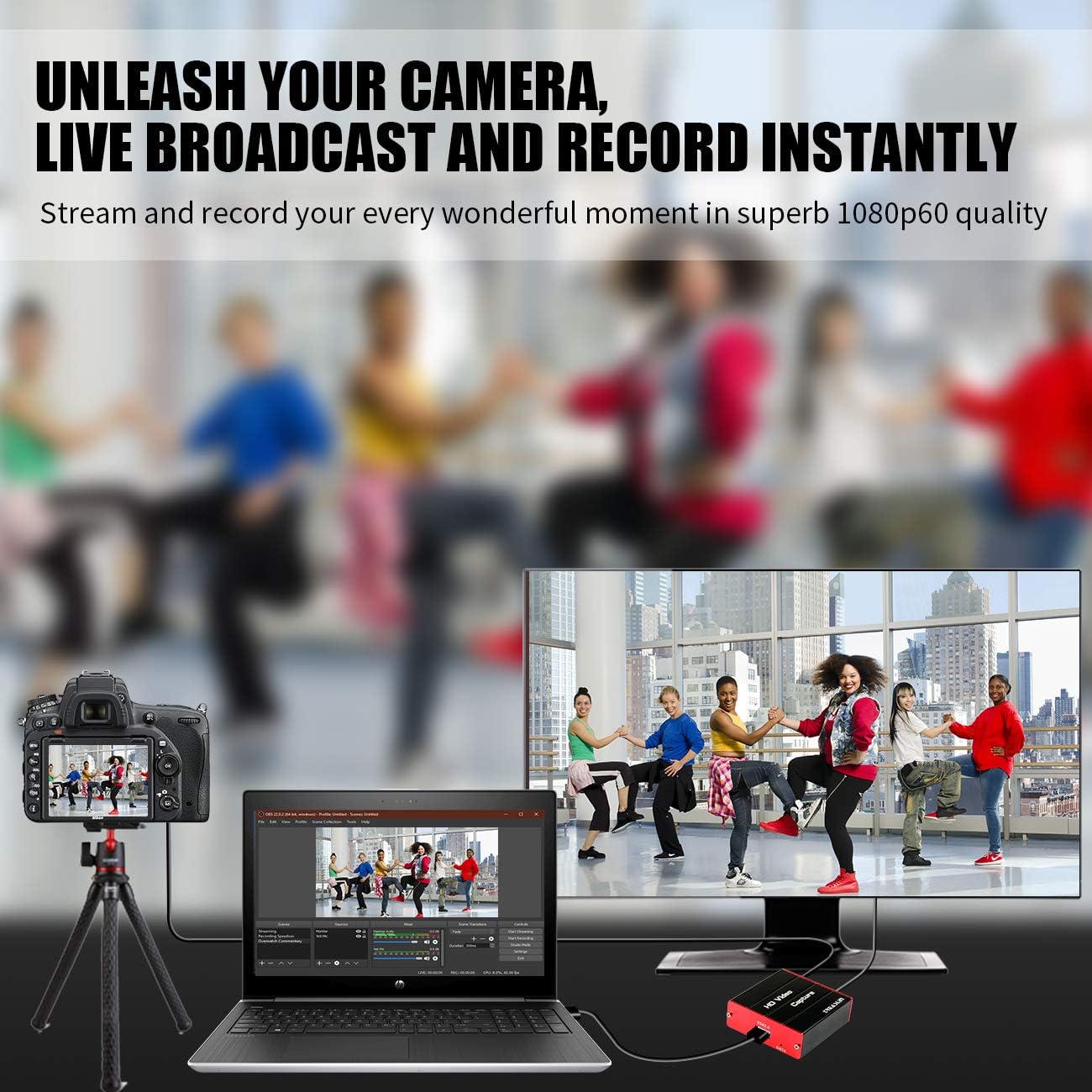 USB Capture Card with Loopout,1080P@60fps. Video Game Capture Card. Live Streaming. Supports OBS, XSplit, Twitch, YouTube. Zero Latency HDMI Loopout