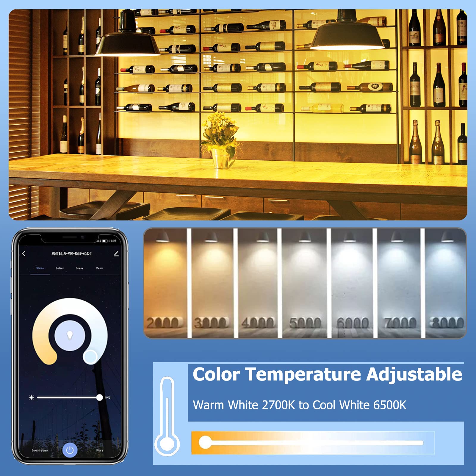 Smart Bulb E27 9W 806LM RGB 2700K-6500K Multi-coloured Dimmable WiFi Light Bulbs, Smart Life App Control, Compatible with Alexa Google Home, 2 Pack