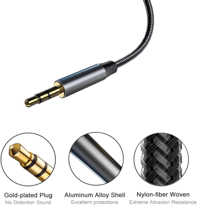 AUX 3.5 extension cable 1.5 metre. Plug to socket. Nylon Braid AUX Audio Cable extender. Black