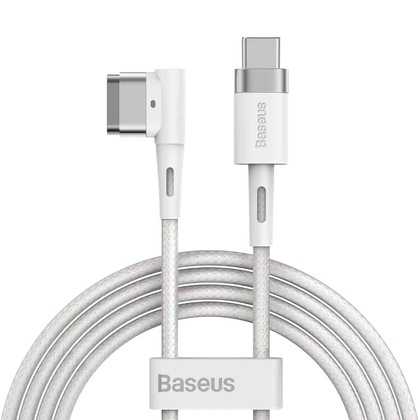 BASEUS USB-C to MagSafe 1 Cable 2m - White, Braided. compatibility MacBook. Fast Charging. 60W Magnet Plug Converter.
