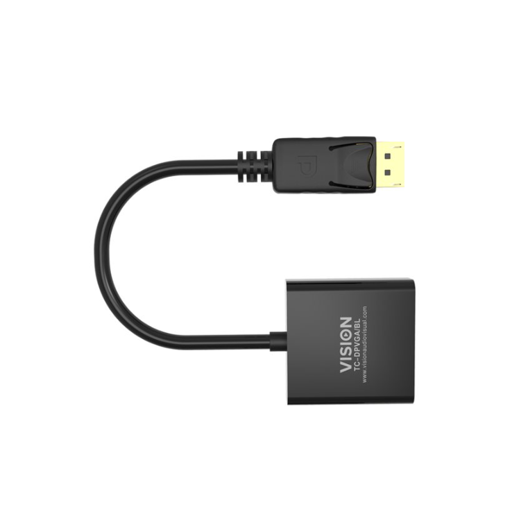 DisplayPort to VGA Adaptor. Vision Professional. HD 1920 x 1080. Black.