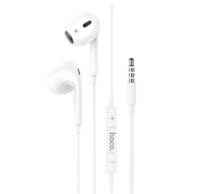 Earphones Max for 3.5mm Audio Jack. Wired, In-ear, Mic, Volume and Call answer buttons. Plug and Play. Hoco M101 Max. White