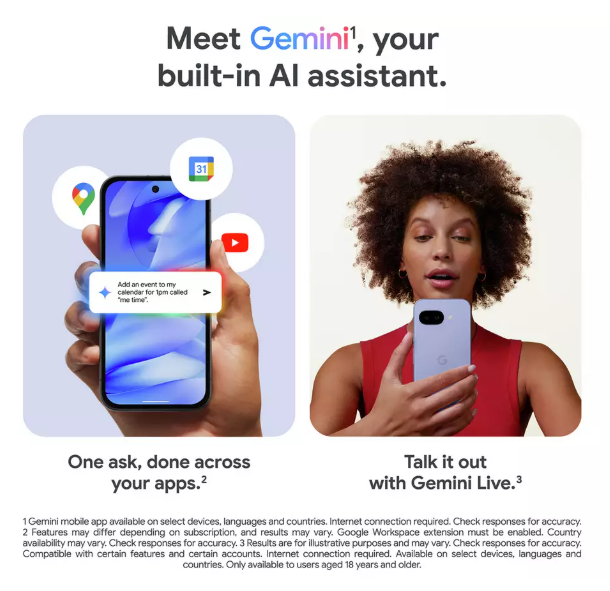 Google Pixel 9a. 5G. 128GB. 8GB, 6.3". OLED. Sim-Free. Dual-SIM. Gemini AI. Iris