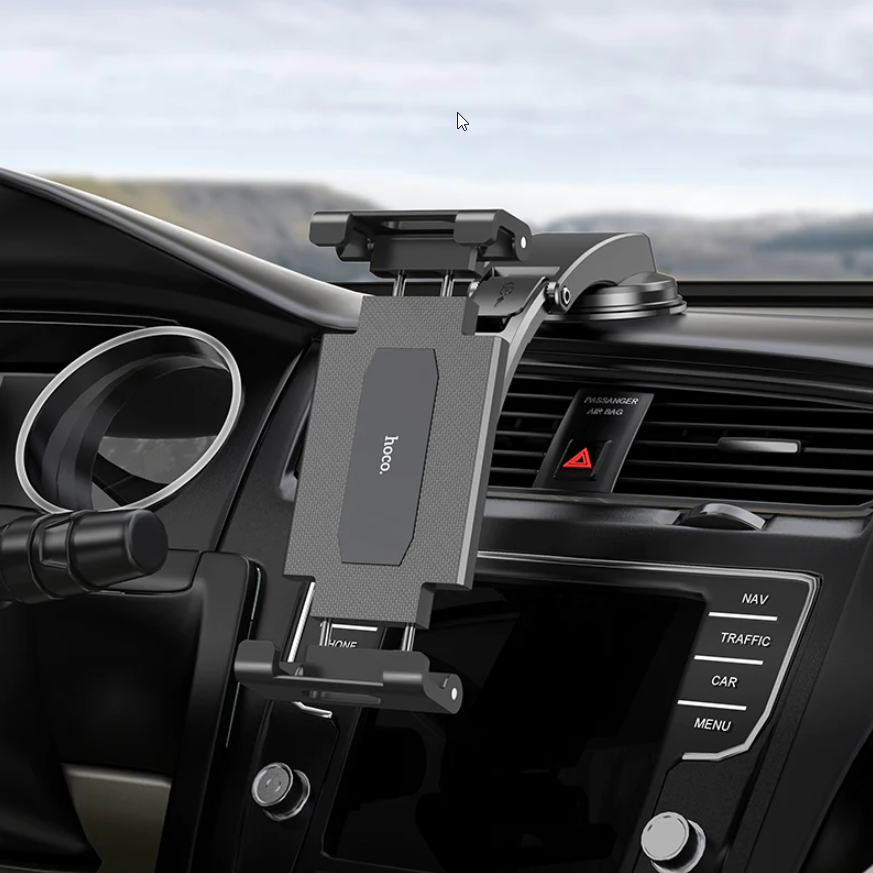 HOCO Car Holder: 360° Rotation, Universal Fit (6 to 12.9"), Strong Absorption, Sturdy Design for iPads, Tablets, Phones. On-the-Go Convenience. DCA27