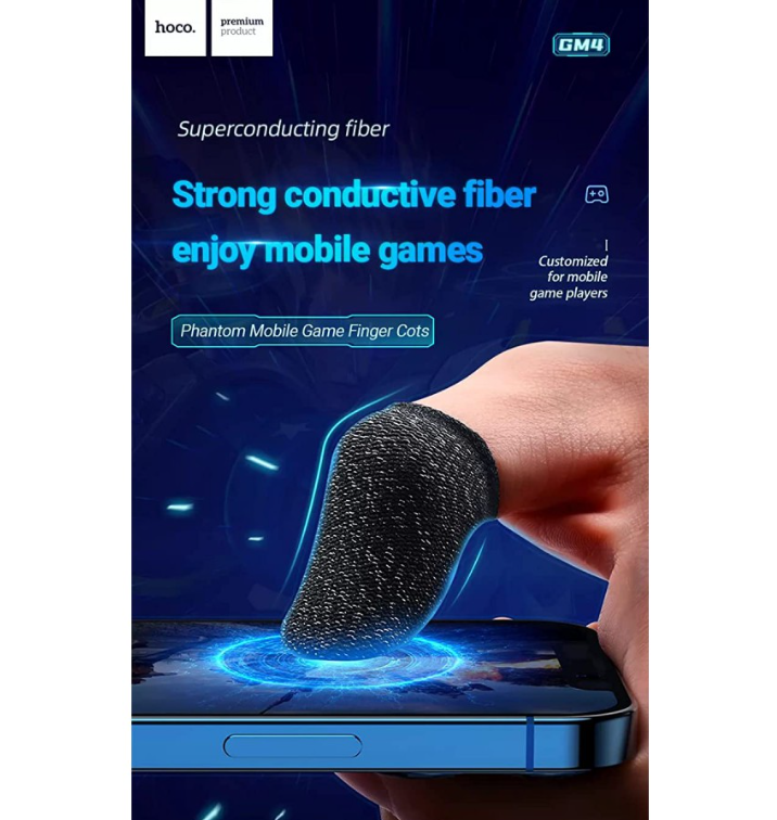 HOCO GM4 Phantom Fiber Finger Cots: Ultra-Light, Precise Gaming - Silver Fiber, 15-Needle Weaving, 0.4mm Thickness, 0.8g/pair.