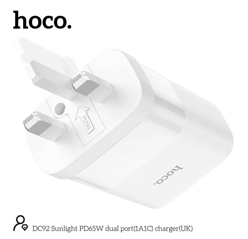HOCO PD 65W Dual Port Charger. Intelligent Balance Technology, Fast Charge, Compact. DC92