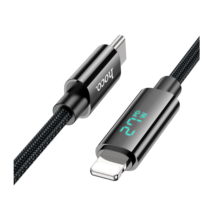 Hoco 1.2M 27W USB-C to iPhone 5 to 14 braided cable. Fast charge/data cable, iPad 2020-202. U125