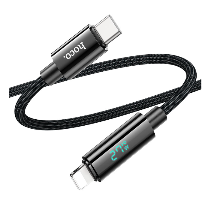 Hoco 1.2M 27W USB-C to iPhone 5 to 14 braided cable. Fast charge/data cable, iPad 2020-202. U125