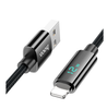 Hoco 1.2M USB-A to iPhone 5 to 14 braided cable. Fast charge. Data cable. U125 with Digital Display. Black