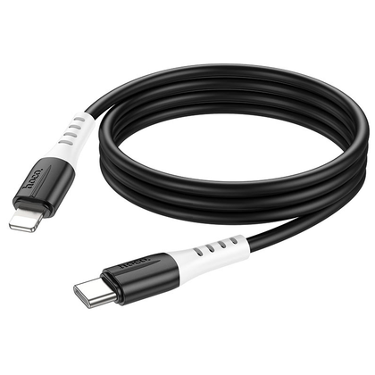 Hoco 1M 20W PD 3A USB-C to iPhone 5 to 14, iPad (pre 2019) Silicone cable. Fast charge and data transfer. X82 Black