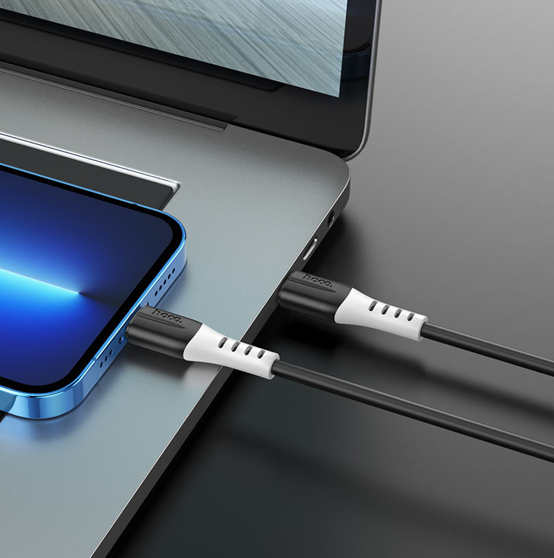 Hoco 1M 20W PD 3A USB-C to iPhone 5 to 14, iPad (pre 2019) Silicone cable. Fast charge and data transfer. X82 Black