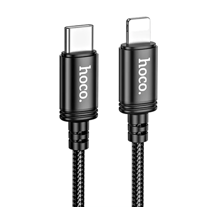 Hoco 1M 20W PD 3A USB-C to iPhone 5 to 14, iPad (pre 2019) braided cable. Fast charge and data transfer. X89 Black