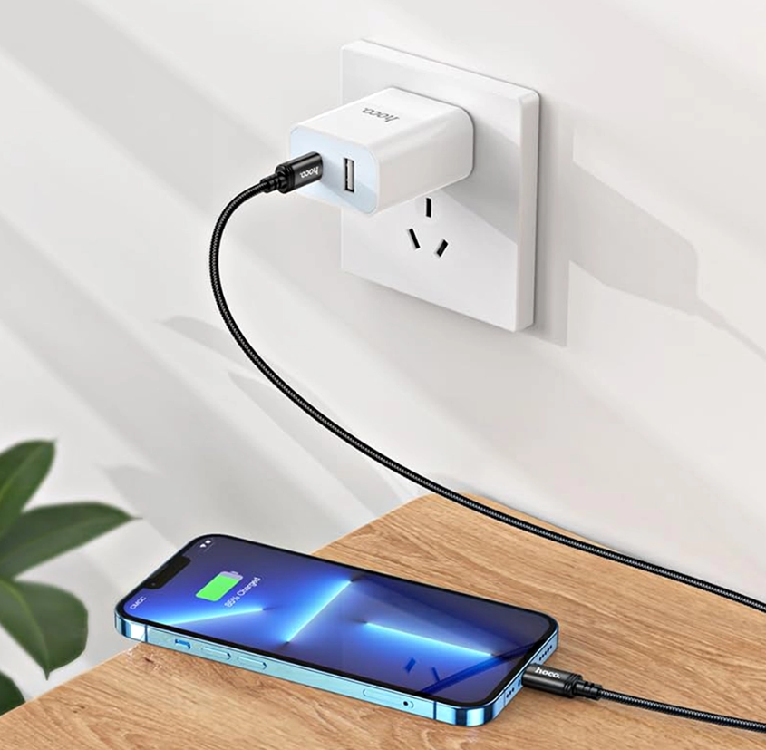 Hoco 1M 20W PD 3A USB-C to iPhone 5 to 14, iPad (pre 2019) braided cable. Fast charge and data transfer. X89 Black
