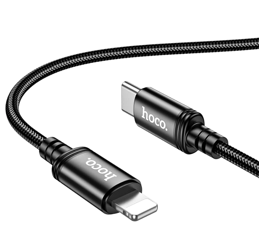 Hoco 1M 20W PD 3A USB-C to iPhone 5 to 14, iPad (pre 2019) braided cable. Fast charge and data transfer. X89 Black