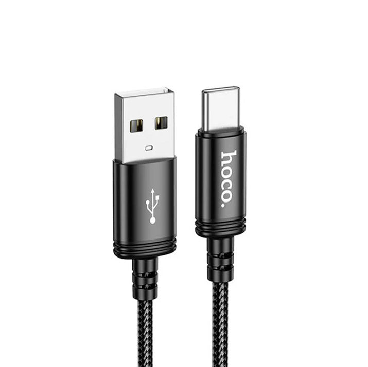 Hoco 1M 3A USB-A to USB-C braided cable. Fast charge and data transfer. For Android, iPhone 15 & iPad(2020 or later). X89 Black