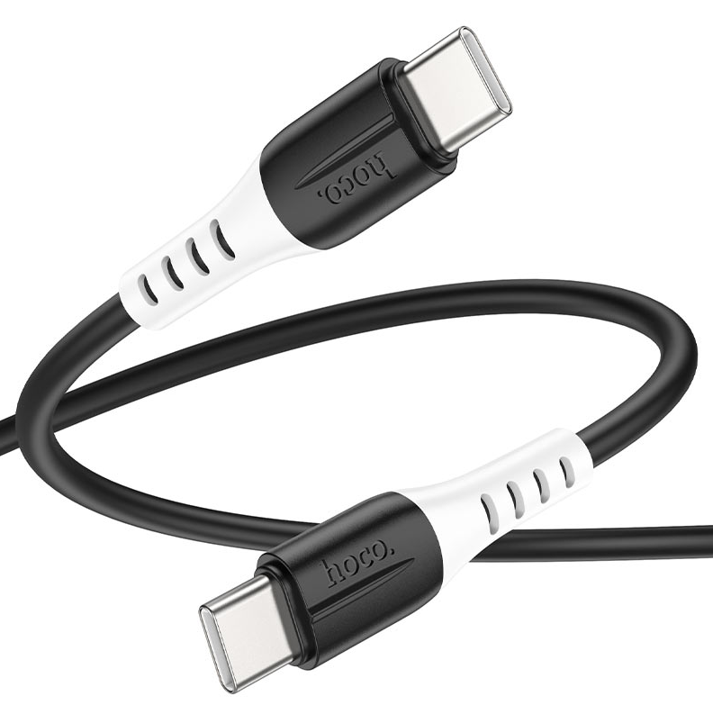 Hoco 1M 60W 3A USB-C to USB-C cable. Fast charge/data for iPhone 15, iPad 2020 to 2023, laptops, Samsung & android phones with USB C port. X82 Black