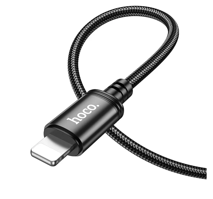 Hoco 2M 2.4A USB-A to iPhone braided cable. Fast charge and data transfer. For iPhone 5 to 14. X89. Black