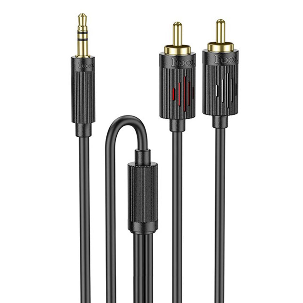 Hoco 3.5mm to 2 RCA Cable: Premium audio clarity, 1.5m length, gold-plated connectors, versatile compatibility. UPA28