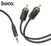 Hoco 3.5mm to 2 RCA Cable: Premium audio clarity, 1.5m length, gold-plated connectors, versatile compatibility. UPA28