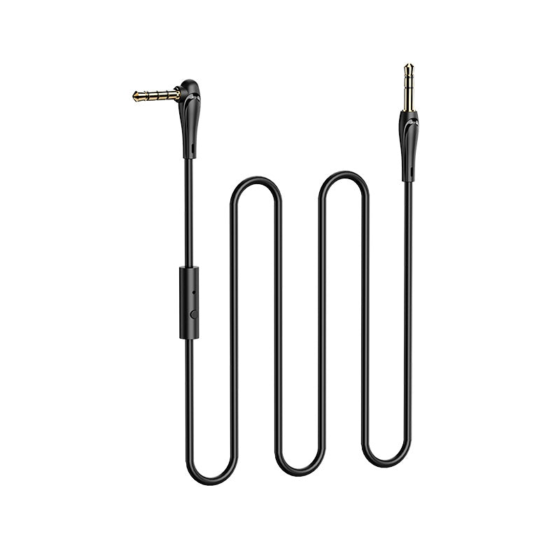 Hoco 3.5mm elbow Aux Audio cable 1m. Builtin Microphone. Call answer, play, pause, skip button. Phone, Headphones, PC, Car, Speaker, Amp. Black. UPA15