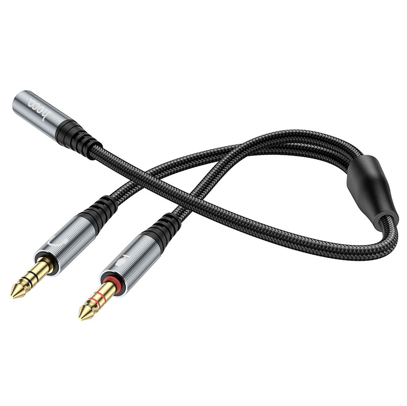 Hoco 3.5mm female to 2 3.5mm male audio adapter cable aluminium alloy nylon braid, 25cm UPA21