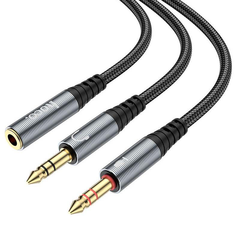 Hoco 3.5mm female to 2 3.5mm male audio adapter cable aluminium alloy nylon braid, 25cm UPA21
