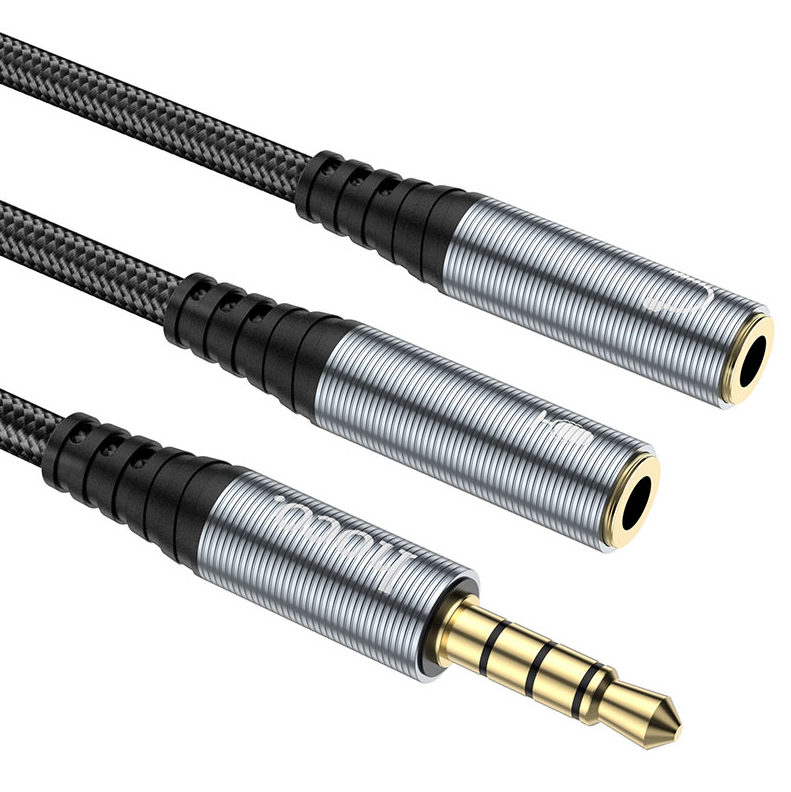 Hoco 3.5mm male to 2 3.5mm female audio adapter cable aluminium alloy nylon braid, 25cm UPA21