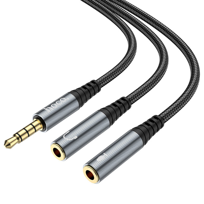 Hoco 3.5mm male to 2 3.5mm female audio adapter cable aluminium alloy nylon braid, 25cm UPA21