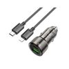 Hoco 38W Car Charger with Cable for iPhone 5 to 14, iPad (Pre 2019). Dual Port. 1x USB-C. 1 x USB-A. Car Charger PD20W + QC3.0. DC12-24V. Black. Z52