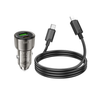 Hoco 38W Car Charger with Cable for iPhone 5 to 14, iPad (Pre 2019). Dual Port. 1x USB-C. 1 x USB-A. Car Charger PD20W + QC3.0. DC12-24V. Black. Z52