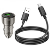 Hoco 38W Car Charger with USB-C Cable for Android, iPhone 15, iPad (2020+). Dual Port. 1x USB-C. 1 x USB-A. PD20W + QC3.0. DC12-24V. Black. Z52