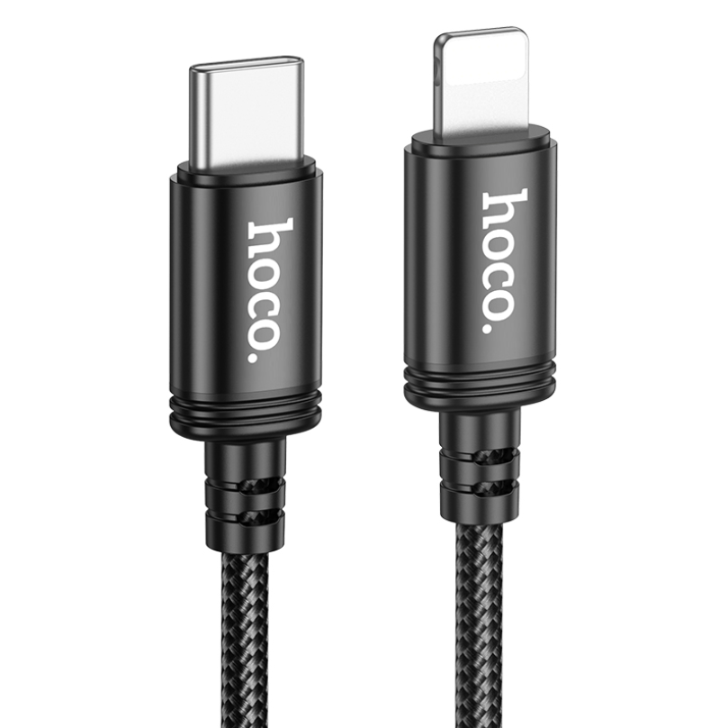Hoco 3 metre 20W USB-C to iPhone 5 to 14 braided cable. Fast charge/data cable, iPad 2020-2023. Black