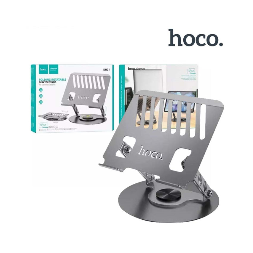 Hoco DH21 Leader Mini Rotating Metal Laptop Stand – Adjustable Aluminum Ergonomic Notebook Holder, 70° Tilt, Silver
