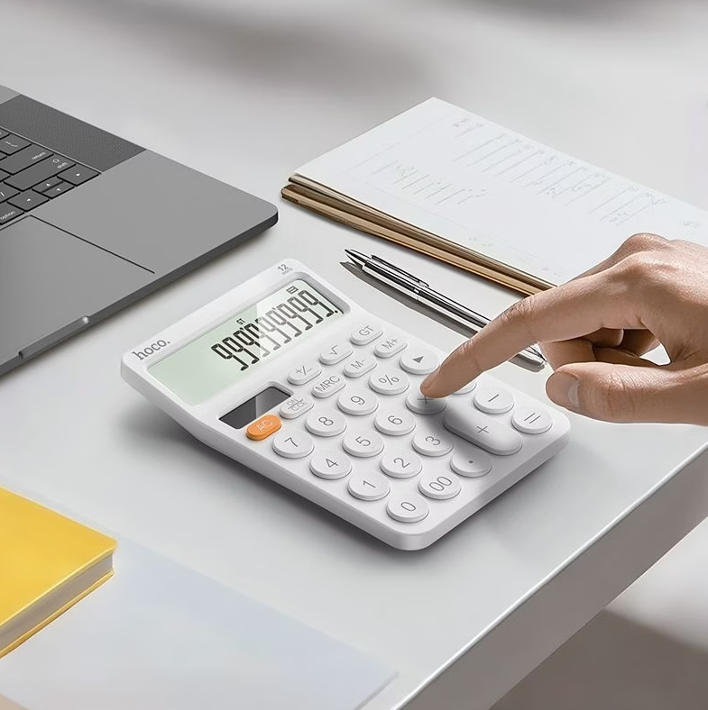 Hoco DI83 12-Digit Electronic Calculator – Solar & Battery Powered – White