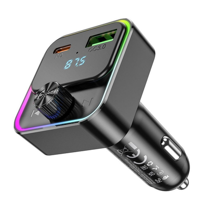 Hoco E81 Bluetooth FM transmitter. Handsfree calling, Dual USB fast car charger. USB C PD 30W & USB-A 18W QC3