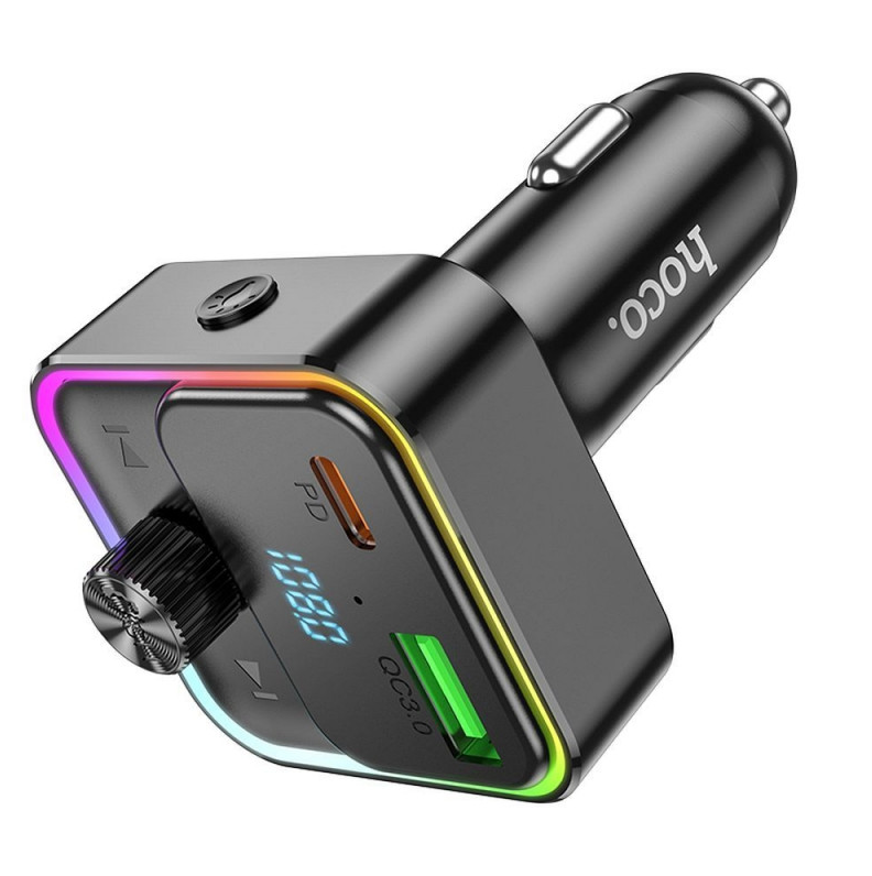 Hoco E81 Bluetooth FM transmitter. Handsfree calling, Dual USB fast car charger. USB C PD 30W & USB-A 18W QC3