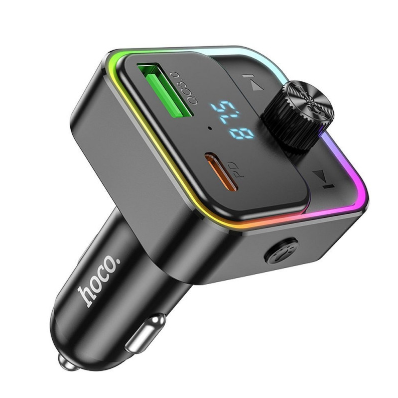 Hoco E81 Bluetooth FM transmitter. Handsfree calling, Dual USB fast car charger. USB C PD 30W & USB-A 18W QC3