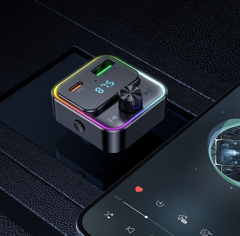 Hoco E81 Bluetooth FM transmitter. Handsfree calling, Dual USB fast car charger. USB C PD 30W & USB-A 18W QC3